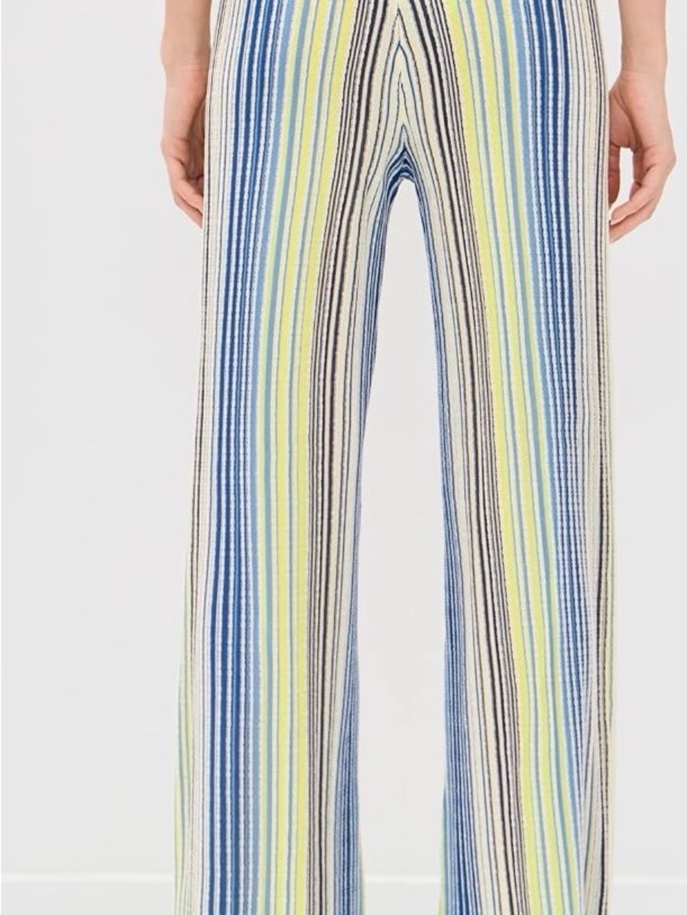 Line & Dot Knit Striped Wide-Leg Knit Pants in Blue, Yellow & Cream